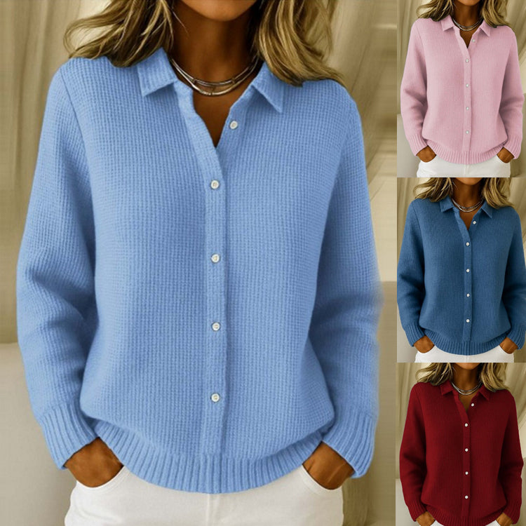 Pull femme col chemisier boutonné en maille - vue 1