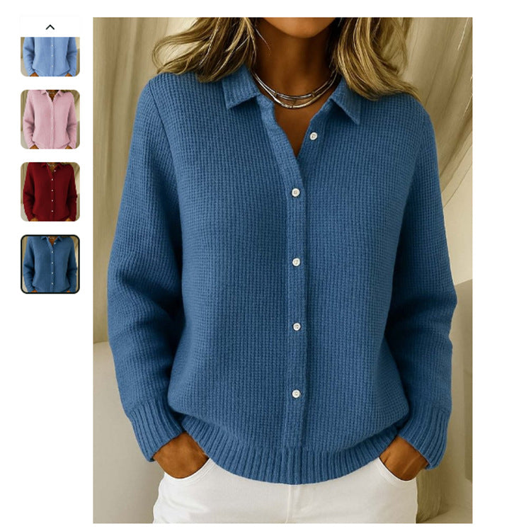 Pull femme col chemisier boutonné en maille - vue 9
