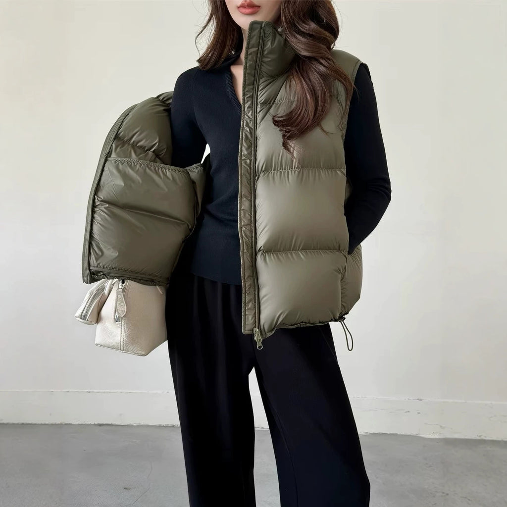 Gilet doudoune femme sans manches col montant