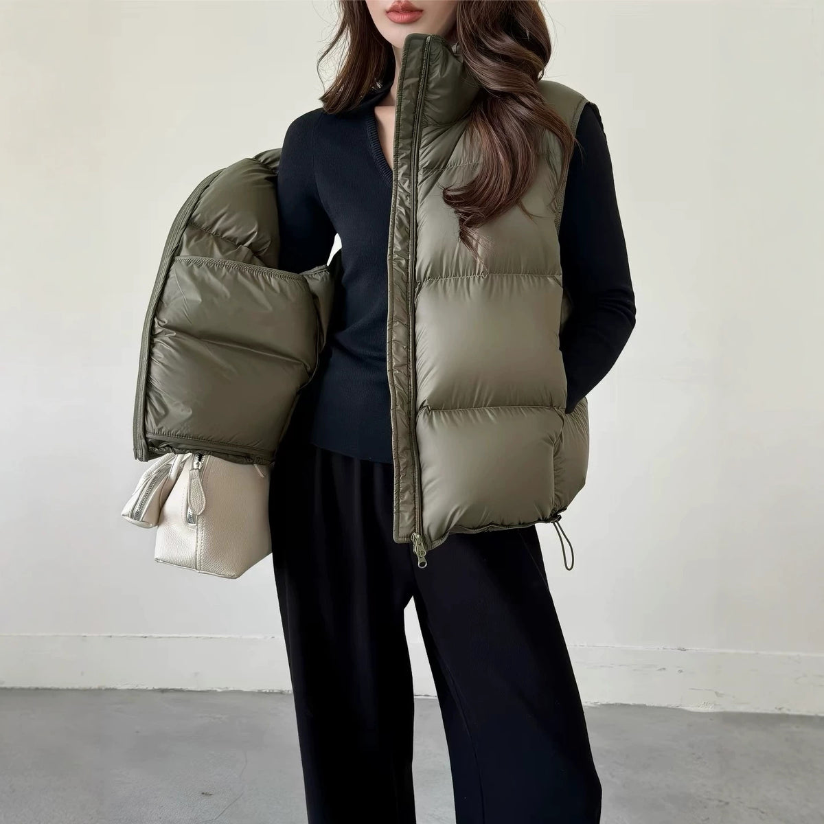 Gilet doudoune femme sans manches col montant