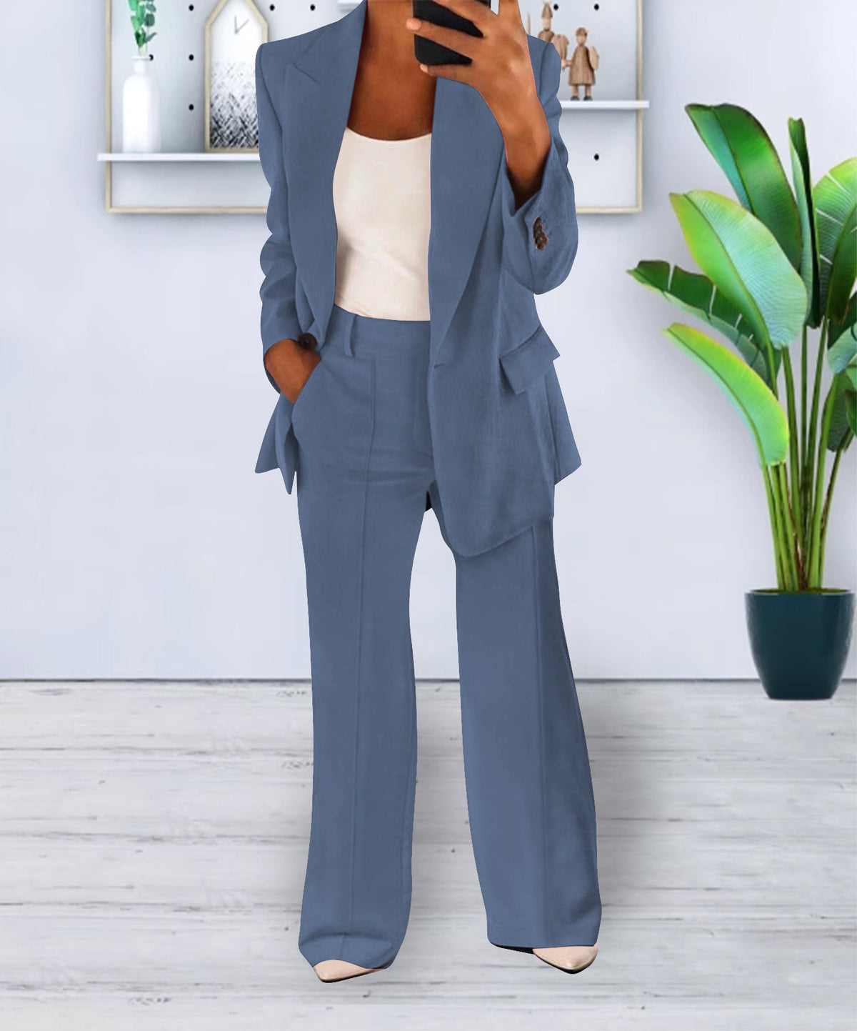 Ensemble blazer pantalon femme élégant - coloris marron
