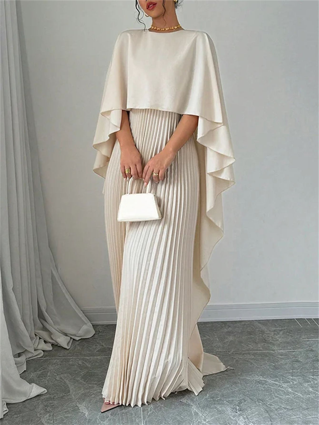 Robe femme ample manches chauve-souris - beige