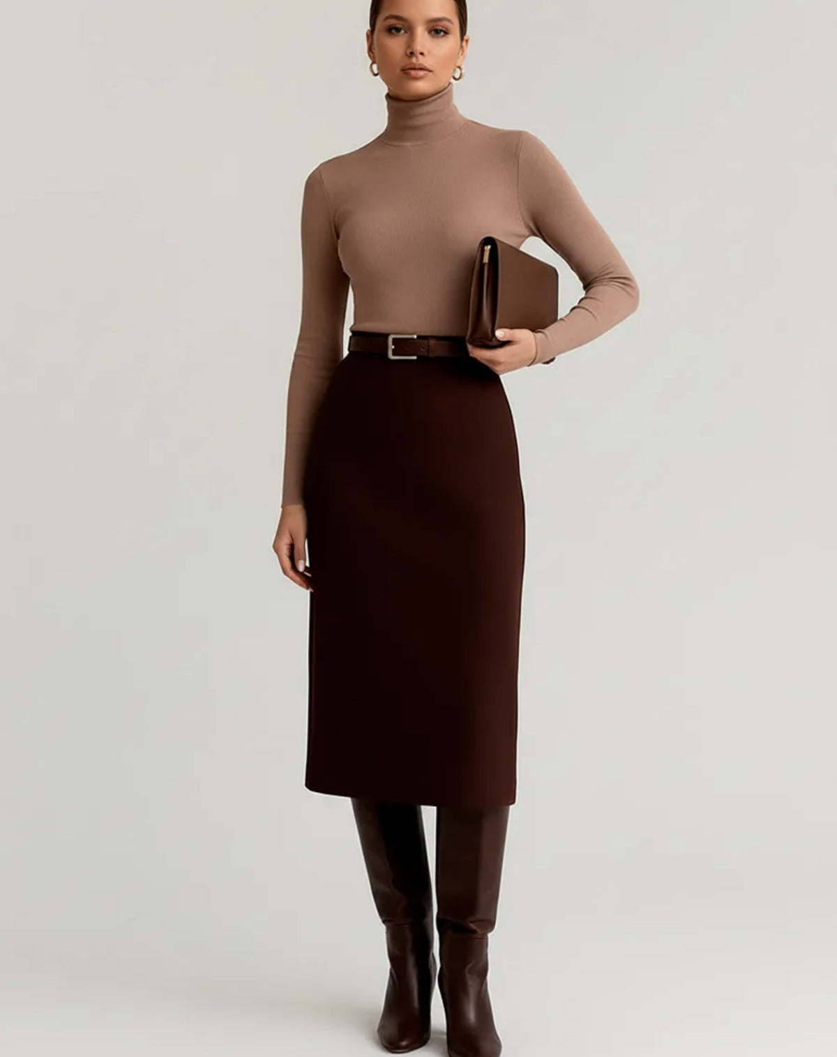 Pull femme col roulé en maille - camel
