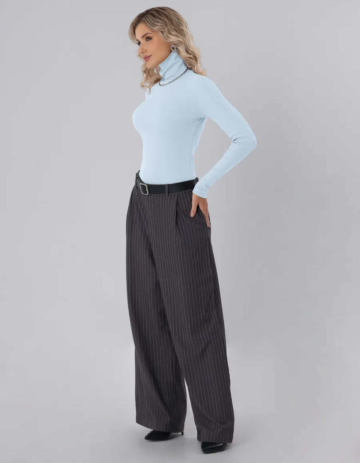 Pull femme col roulé en maille - vert menthe