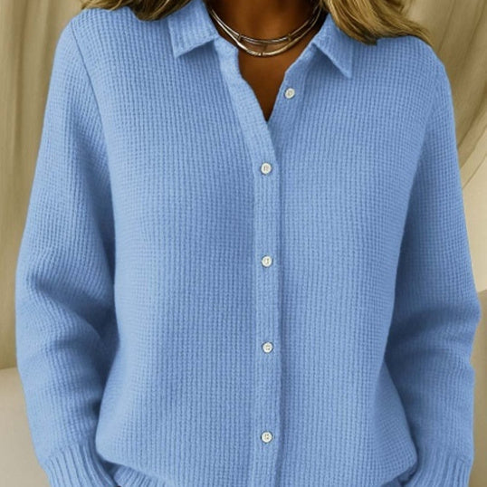 Pull femme col chemisier boutonné en maille - vue 8