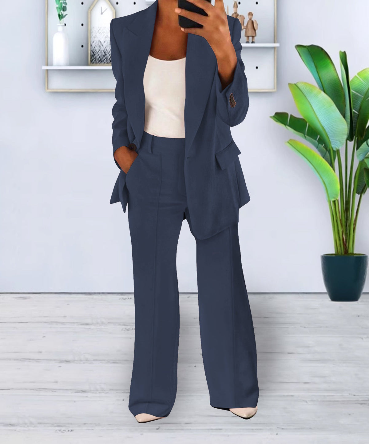 Ensemble blazer pantalon femme élégant - coloris abricot