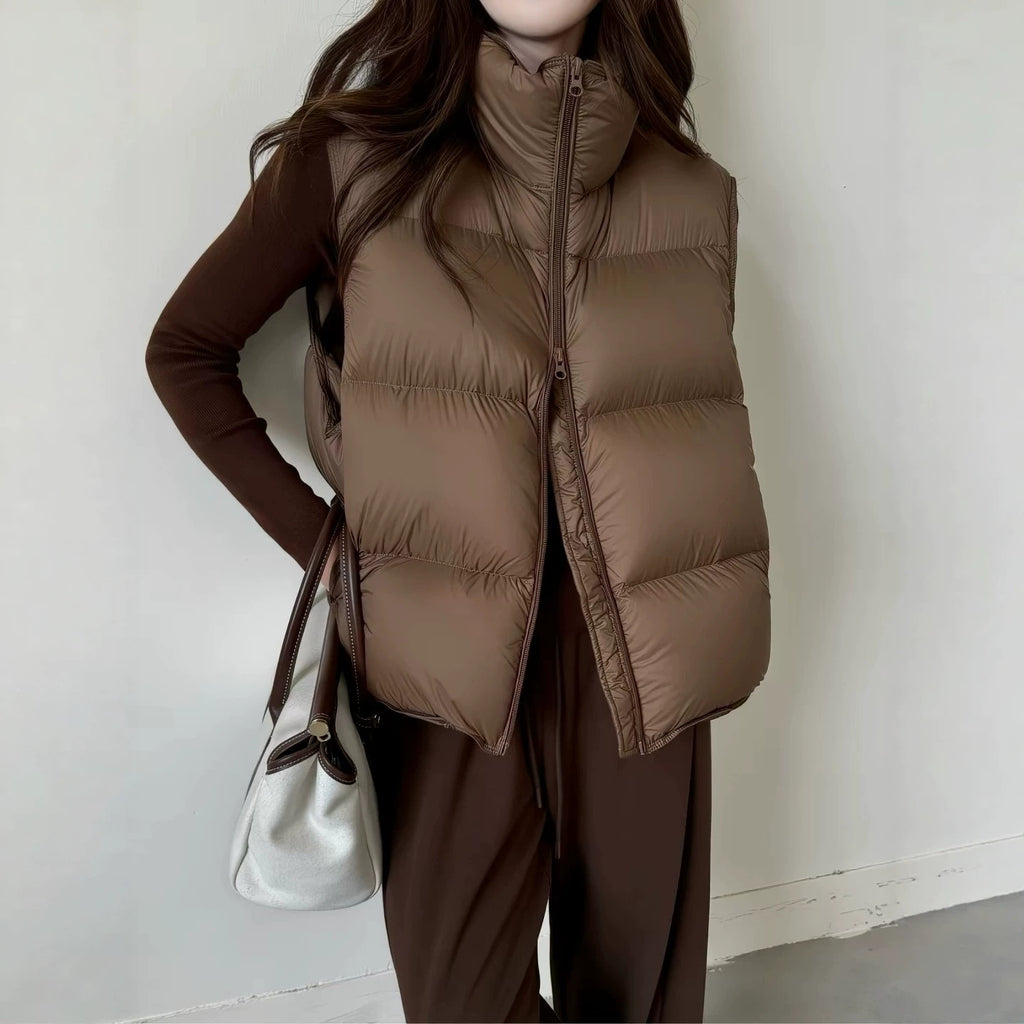 Gilet doudoune femme sans manches col montant