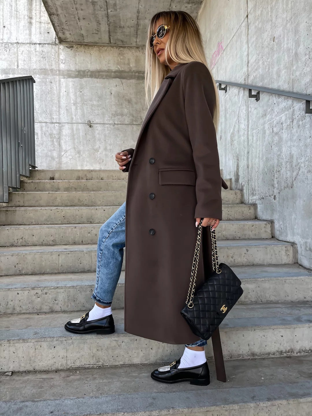 Manteau femme long croisé à ceinture