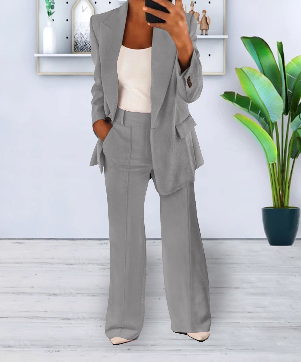 Ensemble blazer pantalon femme élégant - coloris bleu marine