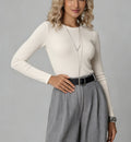 Pull femme col rond en maille côtelée - vue 8