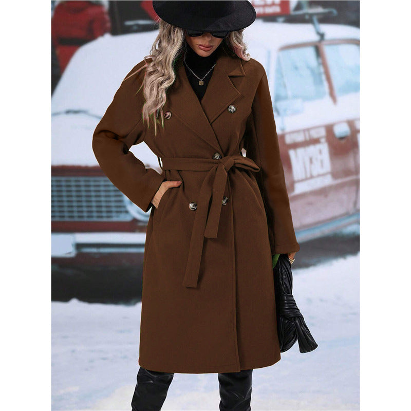 Trench long femme croisé ceinturé - coloris rouge