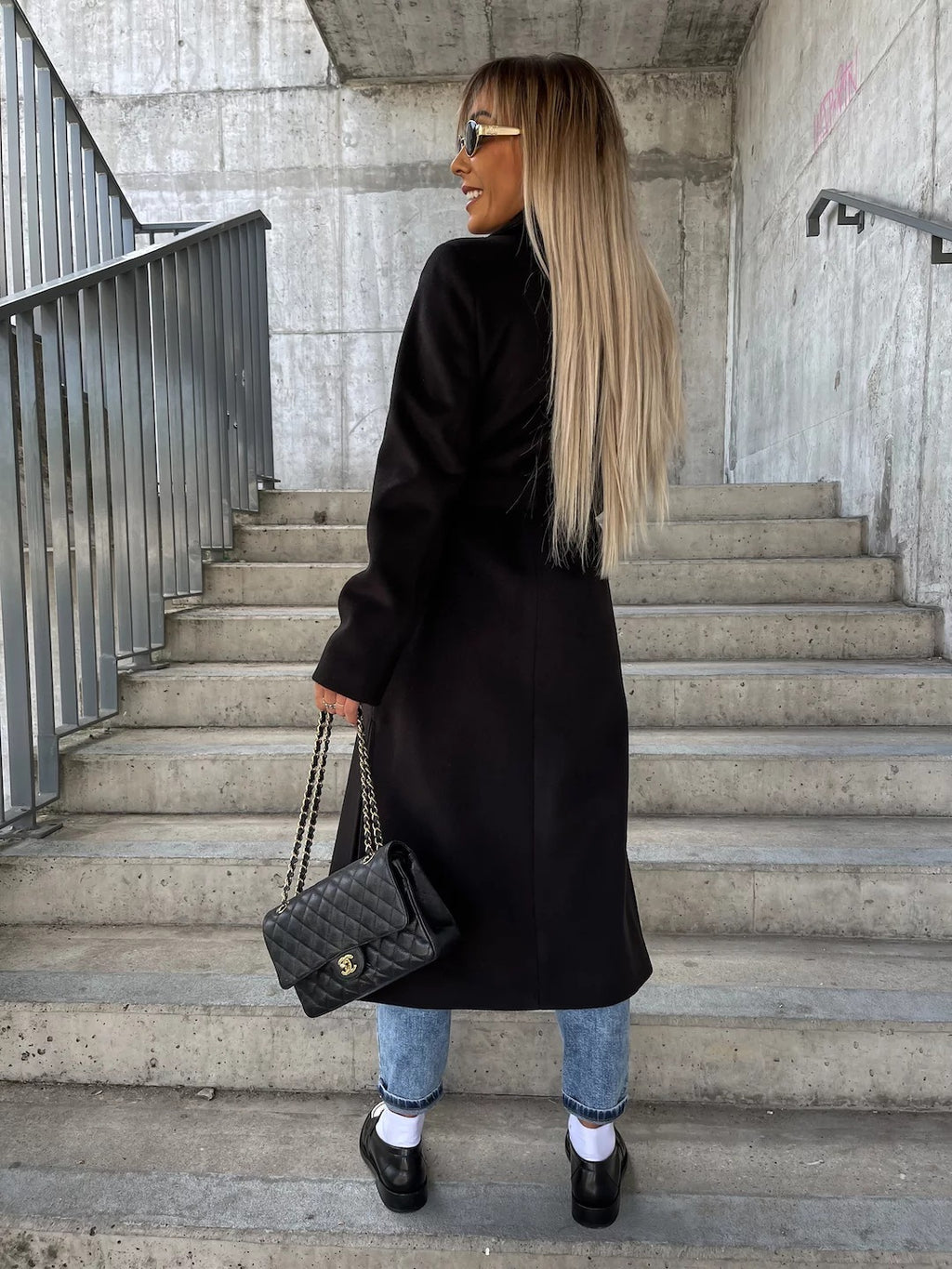 Manteau femme long croisé à ceinture