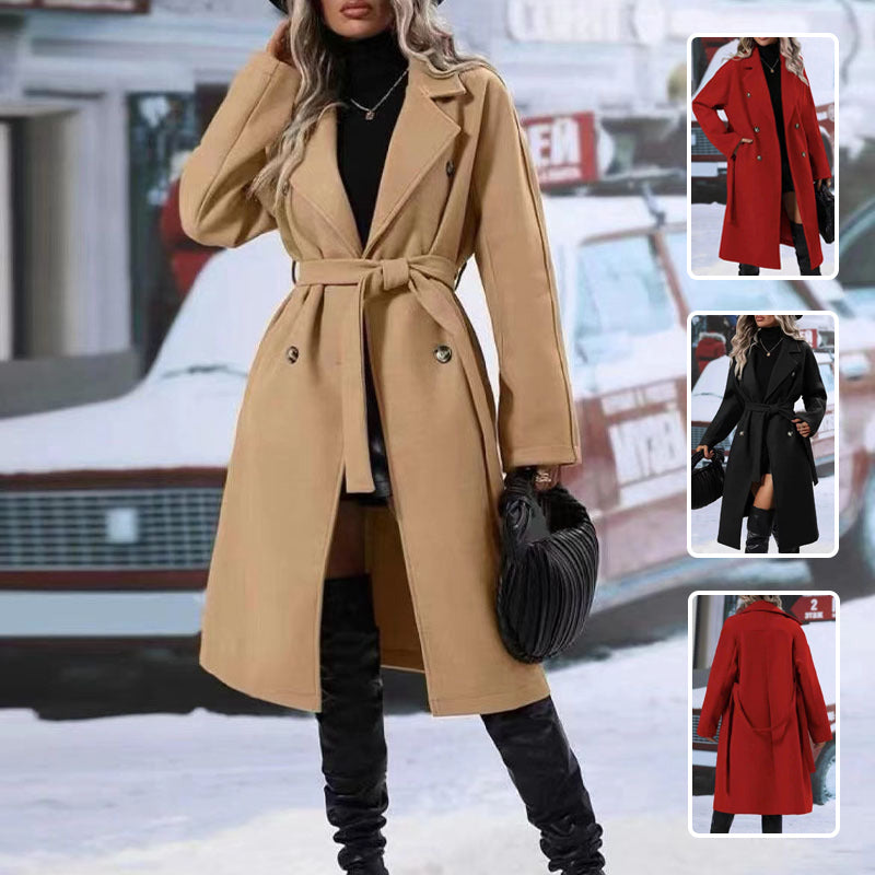 Trench long femme croisé ceinturé - coloris noir 1