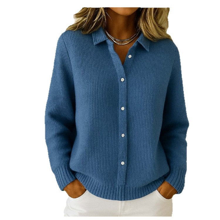 Pull femme col chemisier boutonné en maille - vue 3