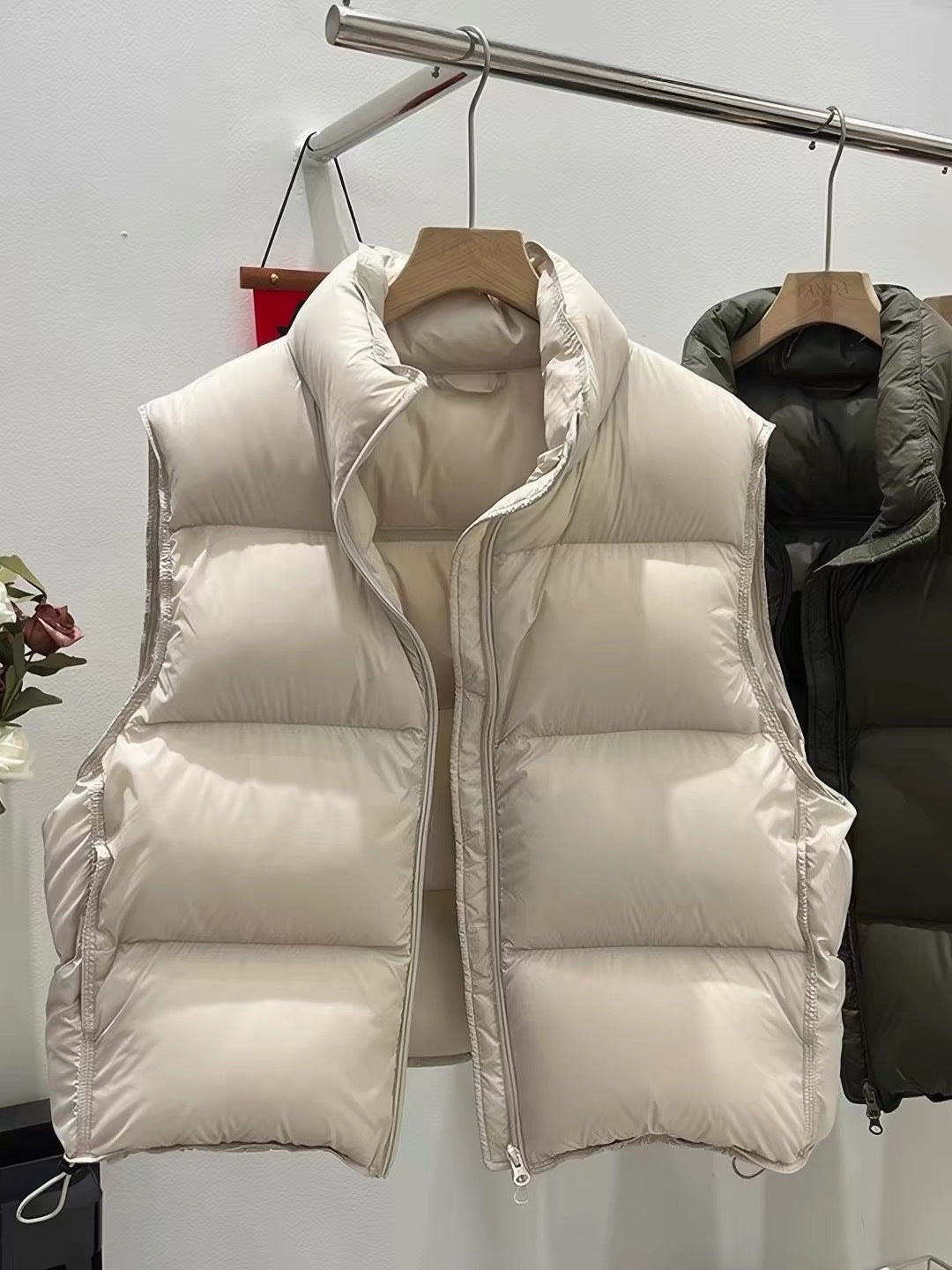 Gilet doudoune femme sans manches col montant - beige