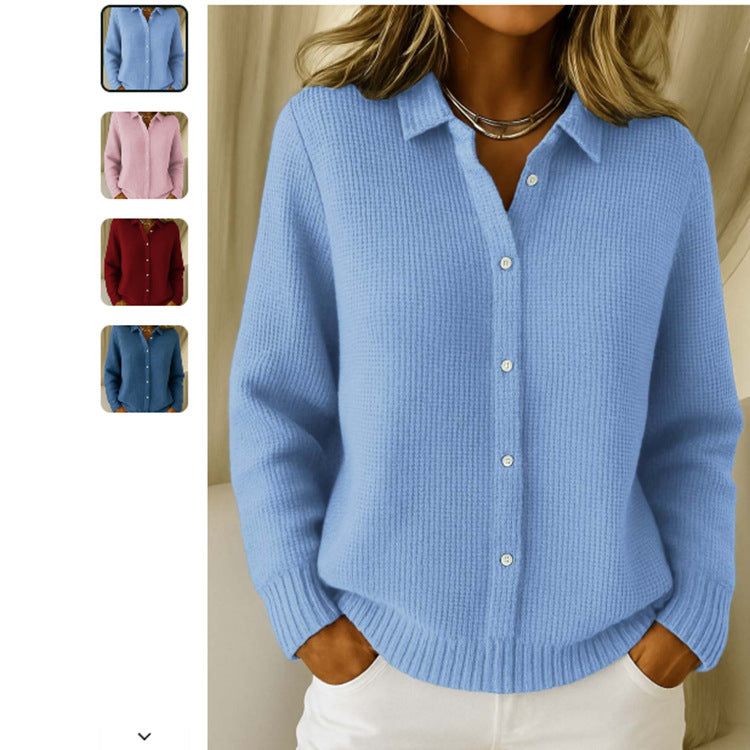 Pull femme col chemisier boutonné en maille - vue 4