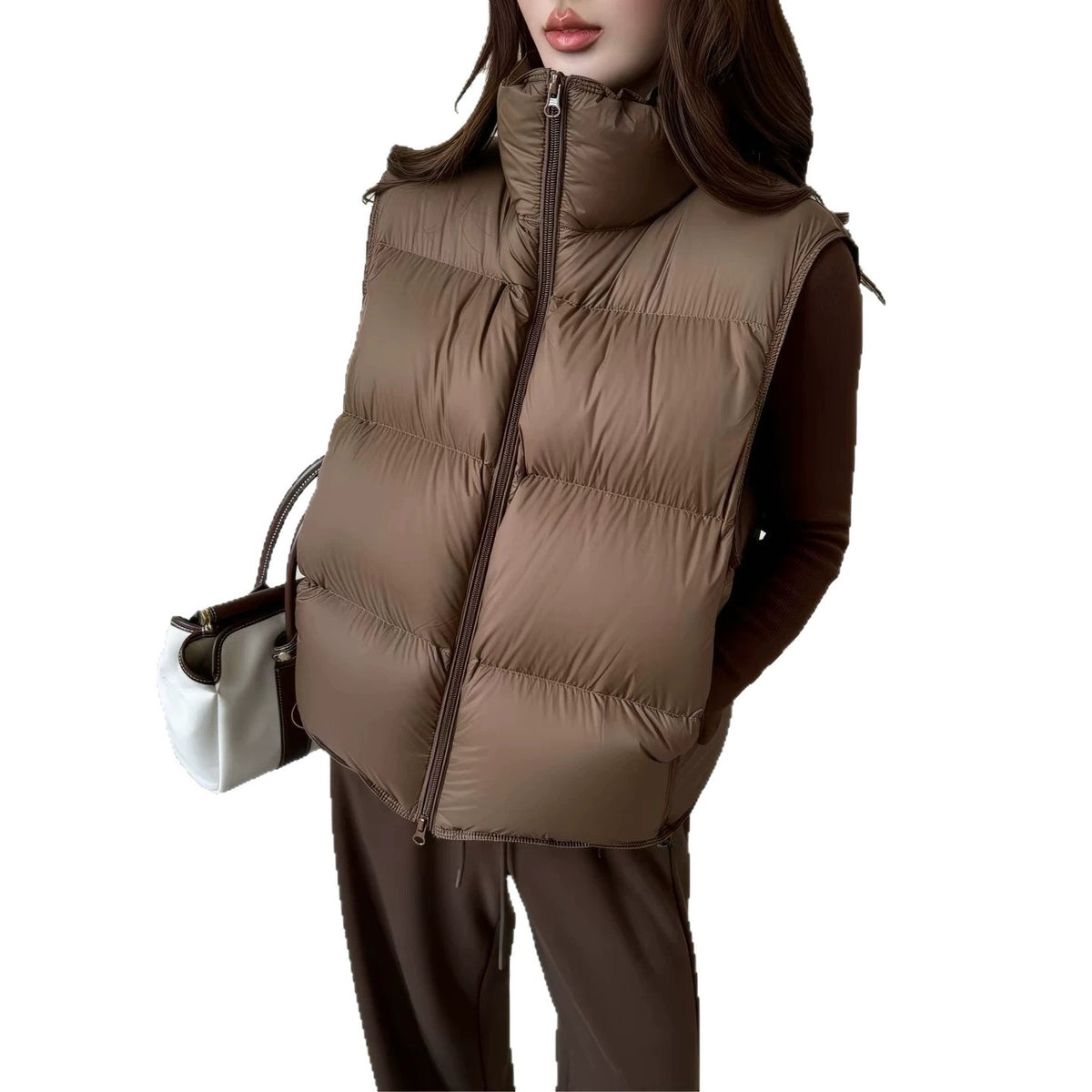 Gilet doudoune femme sans manches col montant