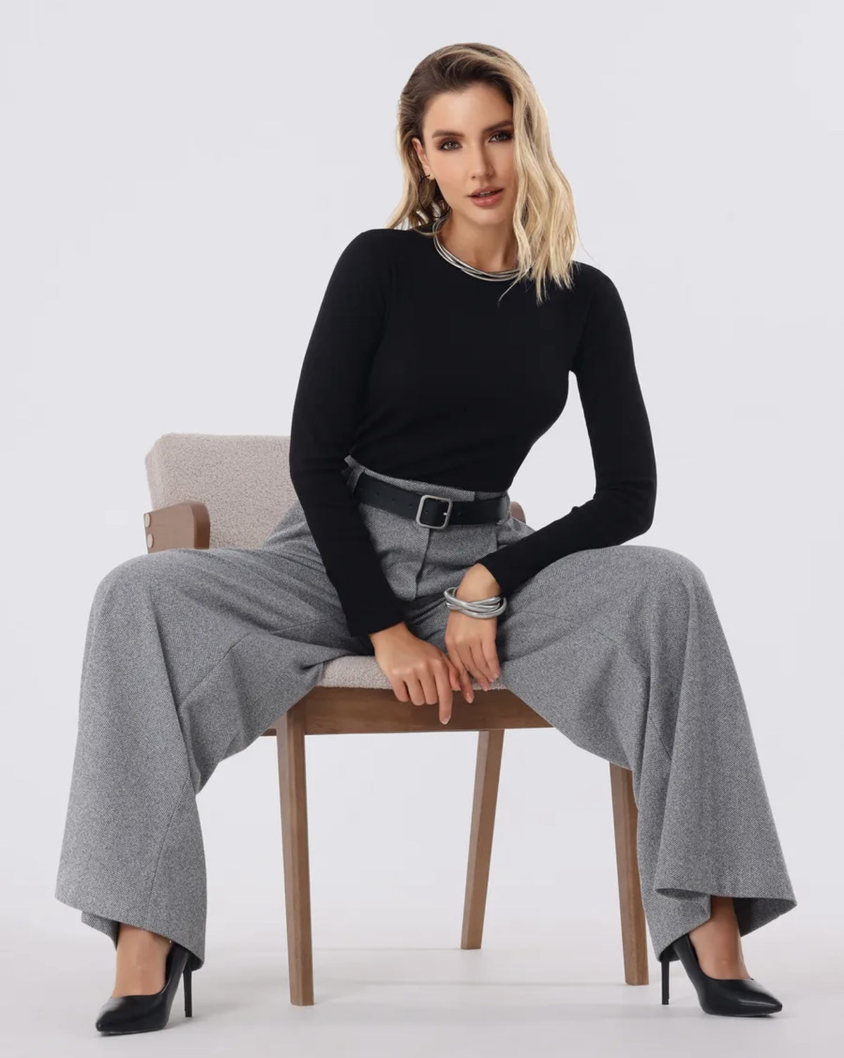 Pull femme col rond en maille côtelée - vue 9